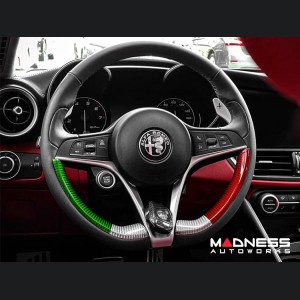 Alfa Romeo Stelvio Steering Wheel Trim - Carbon Fiber - Lower Side Cover Set - Italian Flag - Pre '20